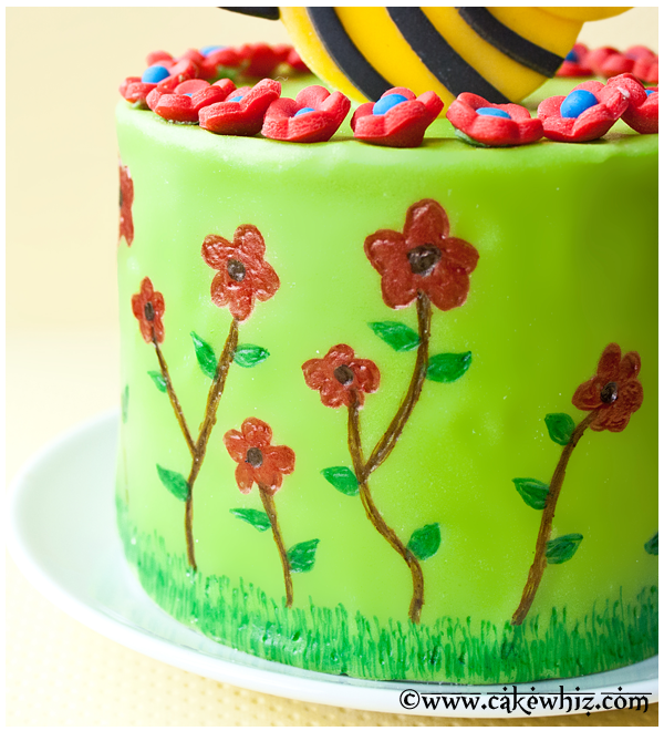 Closeup of Flower Decorations on Fondant Cake With Yellow Background
